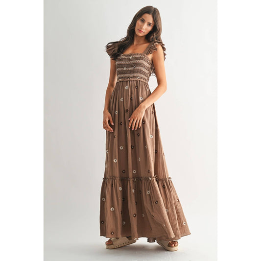 FLORAL EMBROIDERED MAXI DRESS