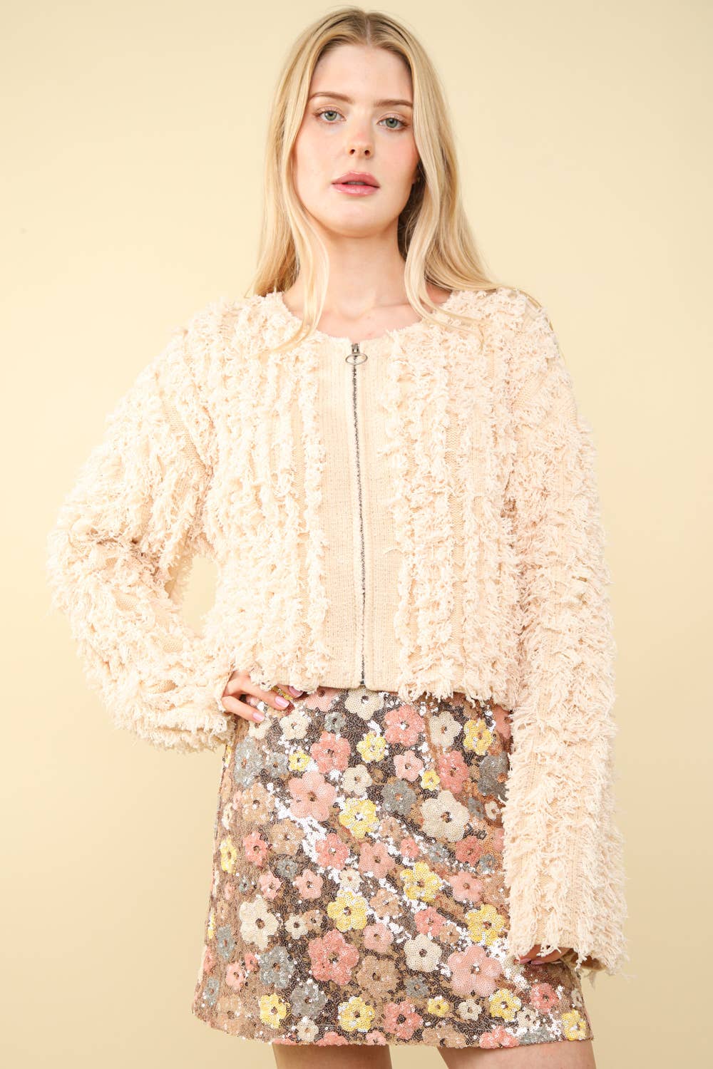Soft Shaggy Yarn Knit Sweater Holiday Jacket
