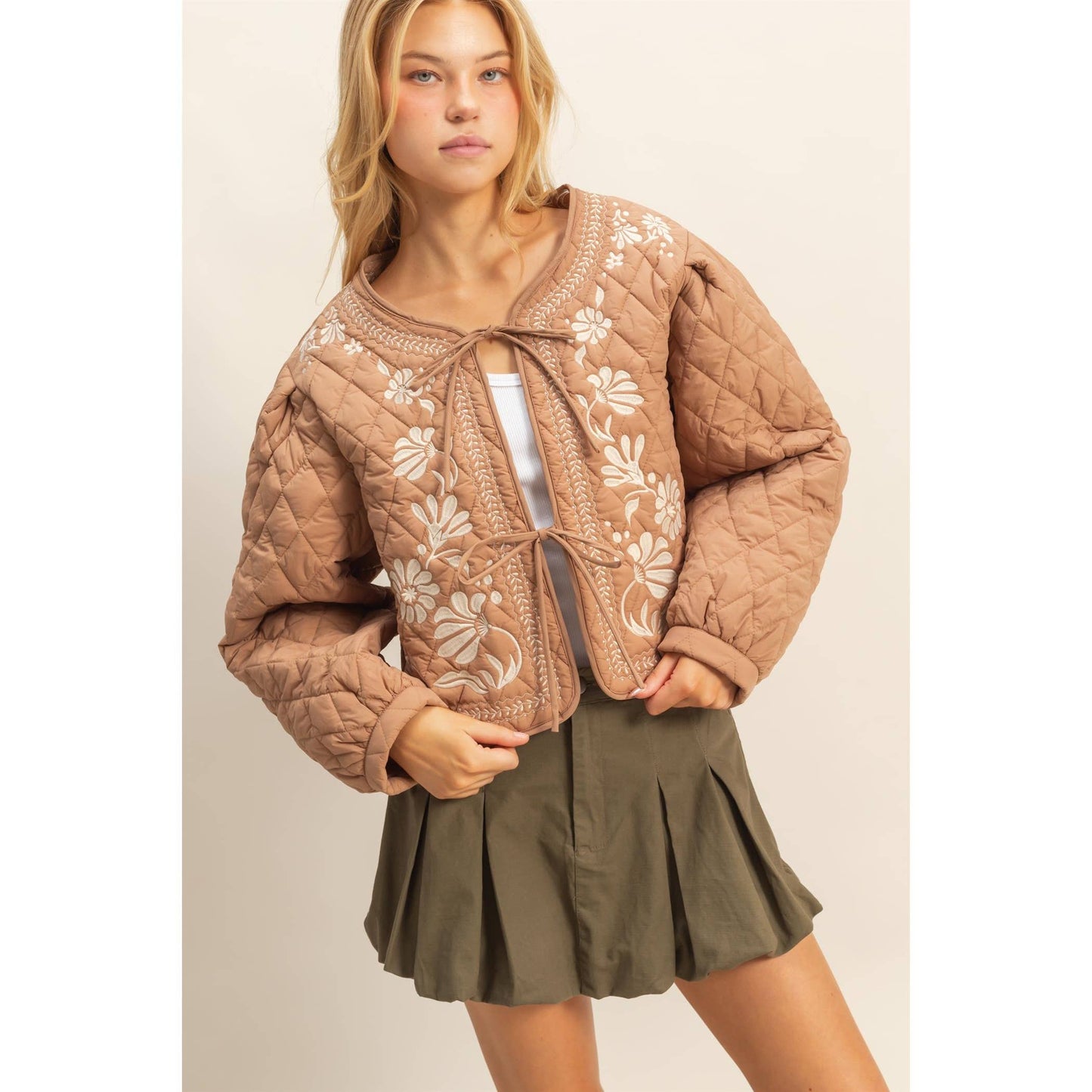 Quilted Floral Embroidered Padding Jacket