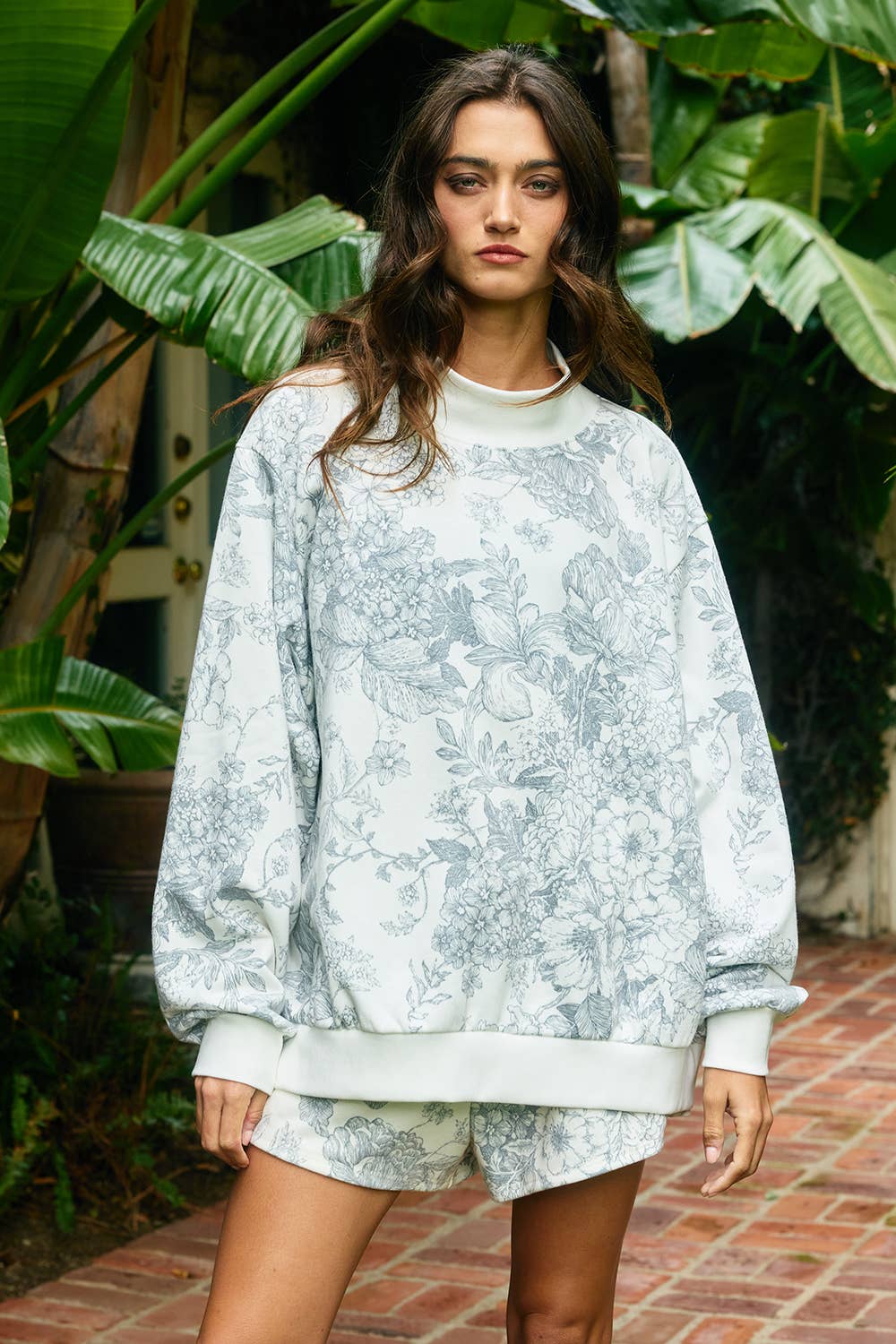 Floral Oversized Mock Neck Sweatshirt