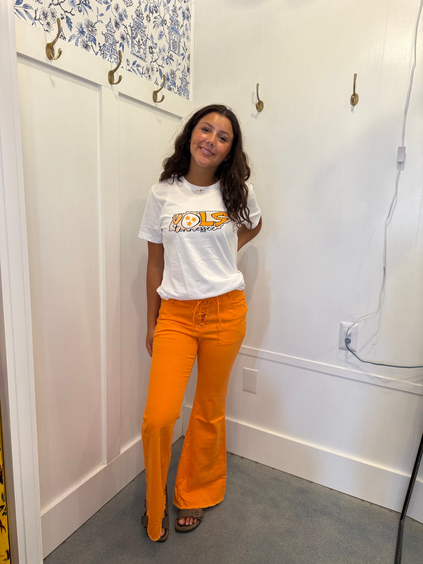 High waist lace up front flare leg jeans