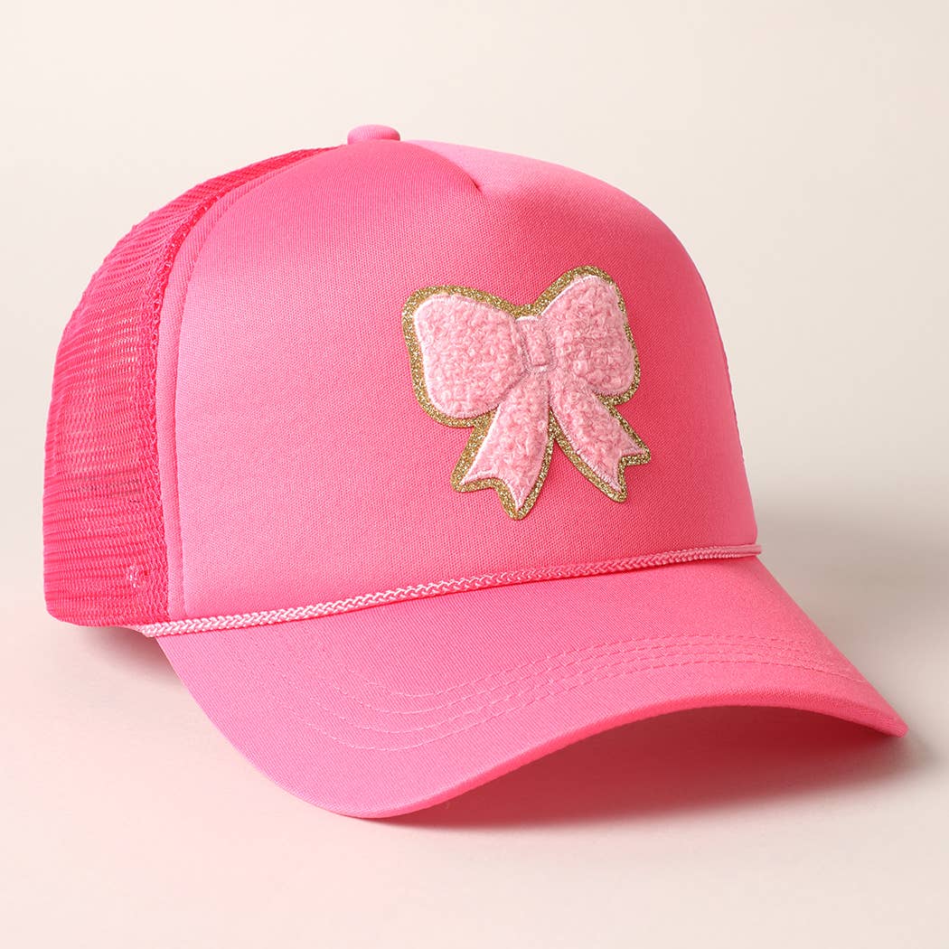 Pink Bow Patch Foam Mesh Back Trucker Hat