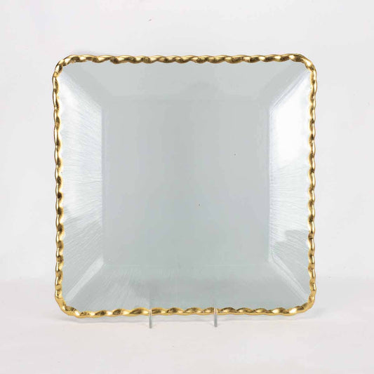 Cordova Square Serving Tray   Clear/Gold   13x13
