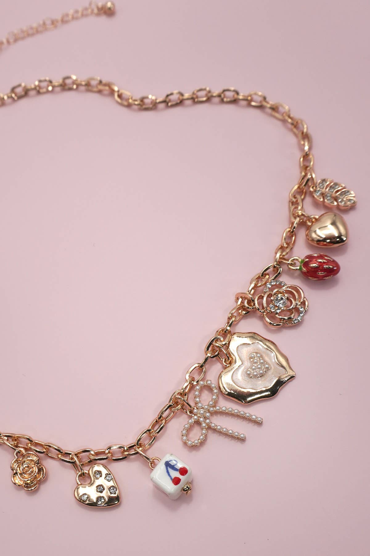 CHARM NECKLACE-CHERRY BOW STRAWBERRY FLOWER HEART