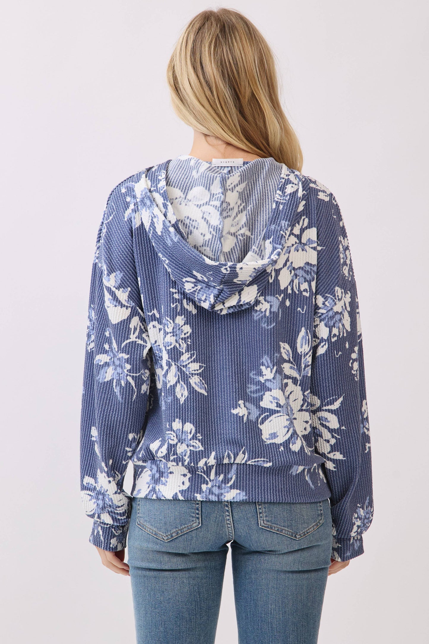 Floral Print Rib Knit Hoodie