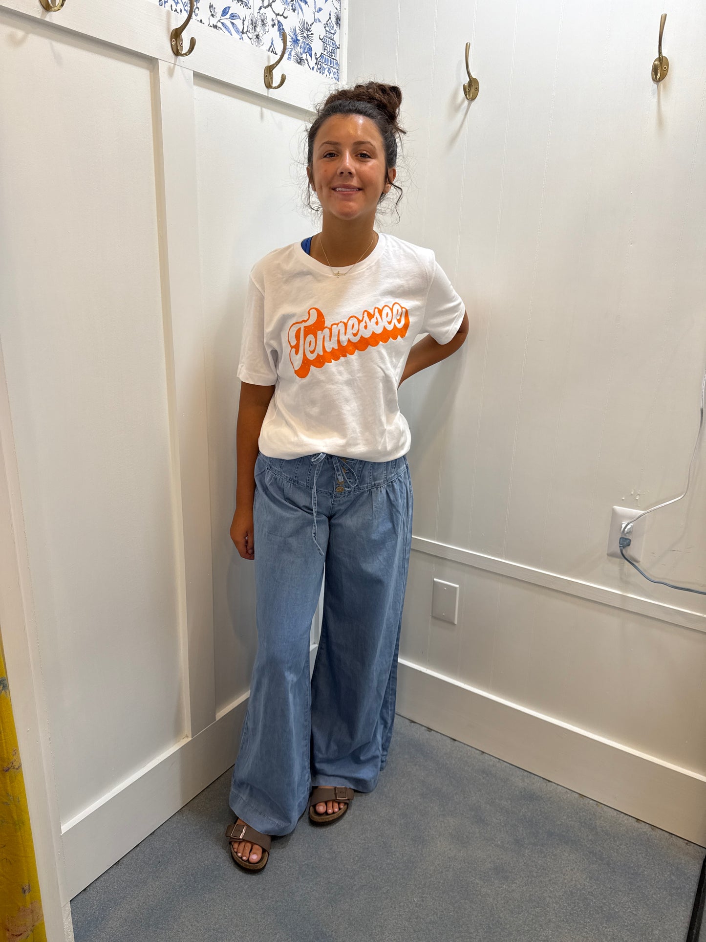 Mineral Wash Button Fly Waist Wide Leg Jeans