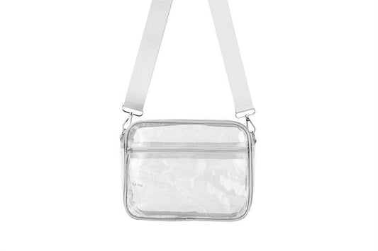 Ladies Clear see Thru Crossbody Fashion Handbag : Silver