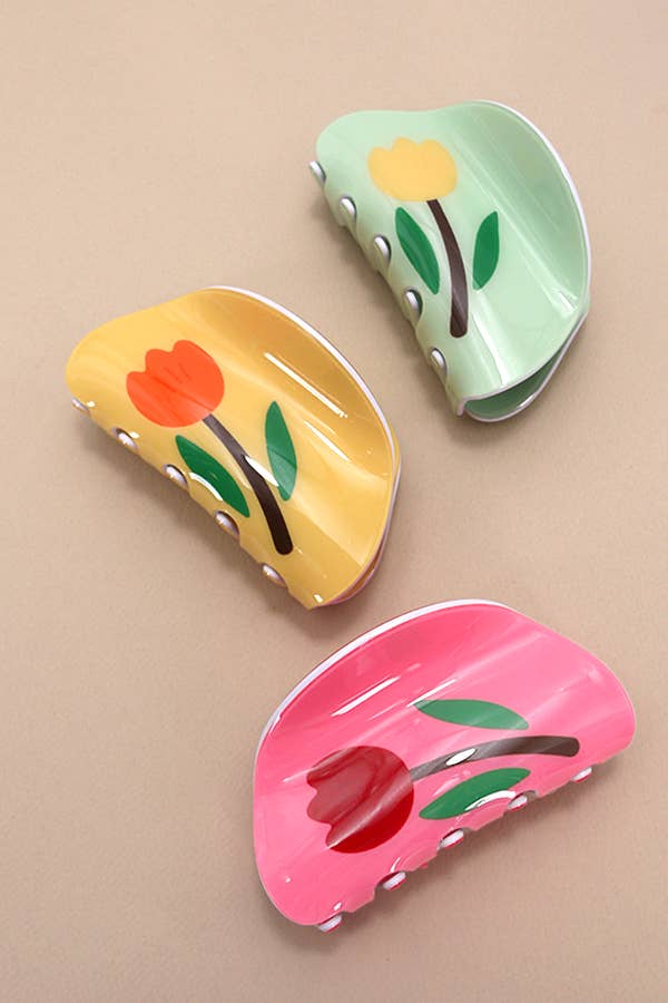 ORGANIC ROUND FLORAL HAIR CLAW CLIPS