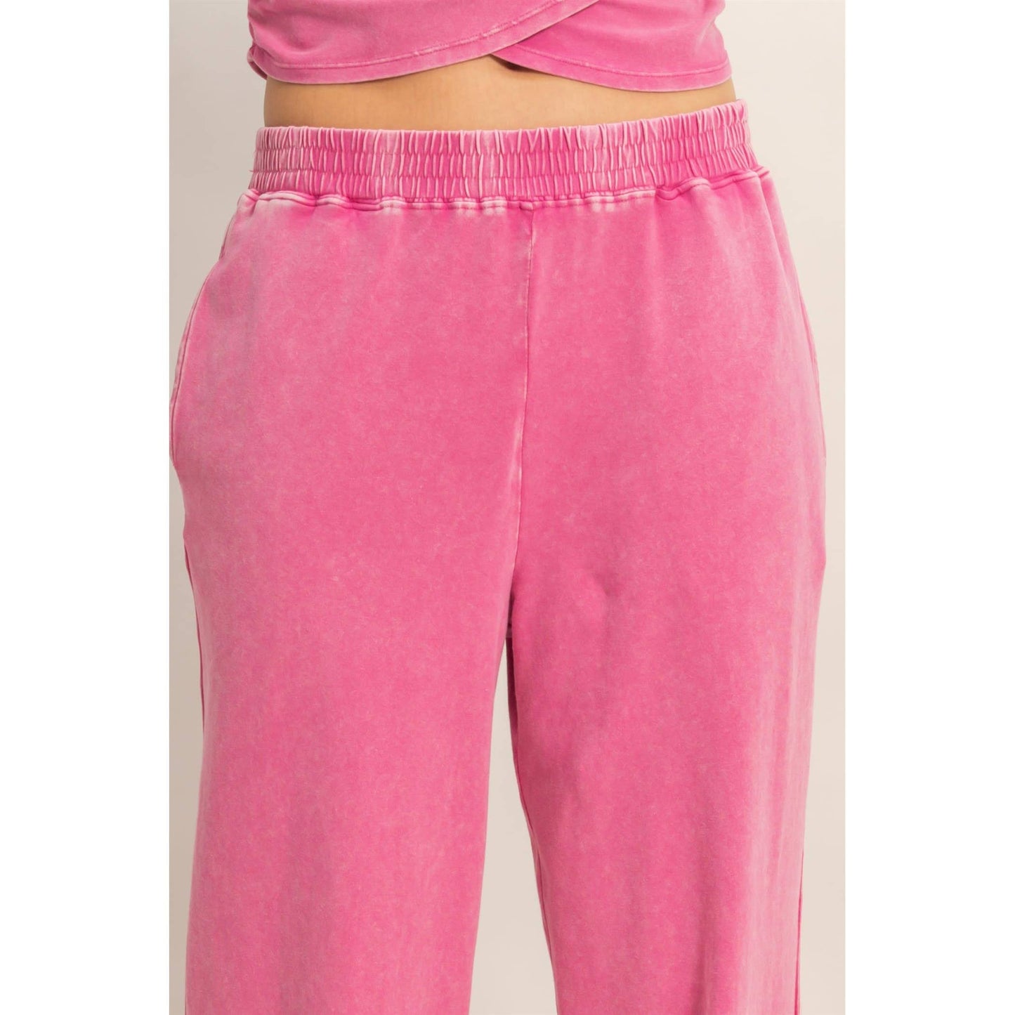 Rolled Sleeve Wrap-Front Crop Top And Jogger Set (Sold As Separates)