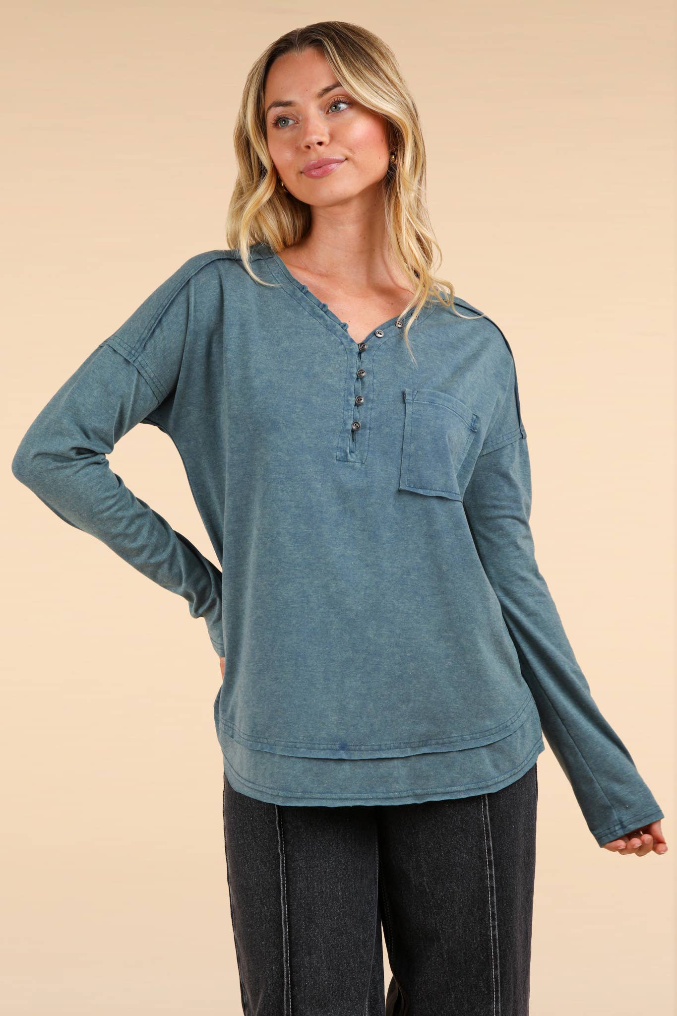 PLUS SIZE Mineral Washed Cotton Comfy Knit Top
