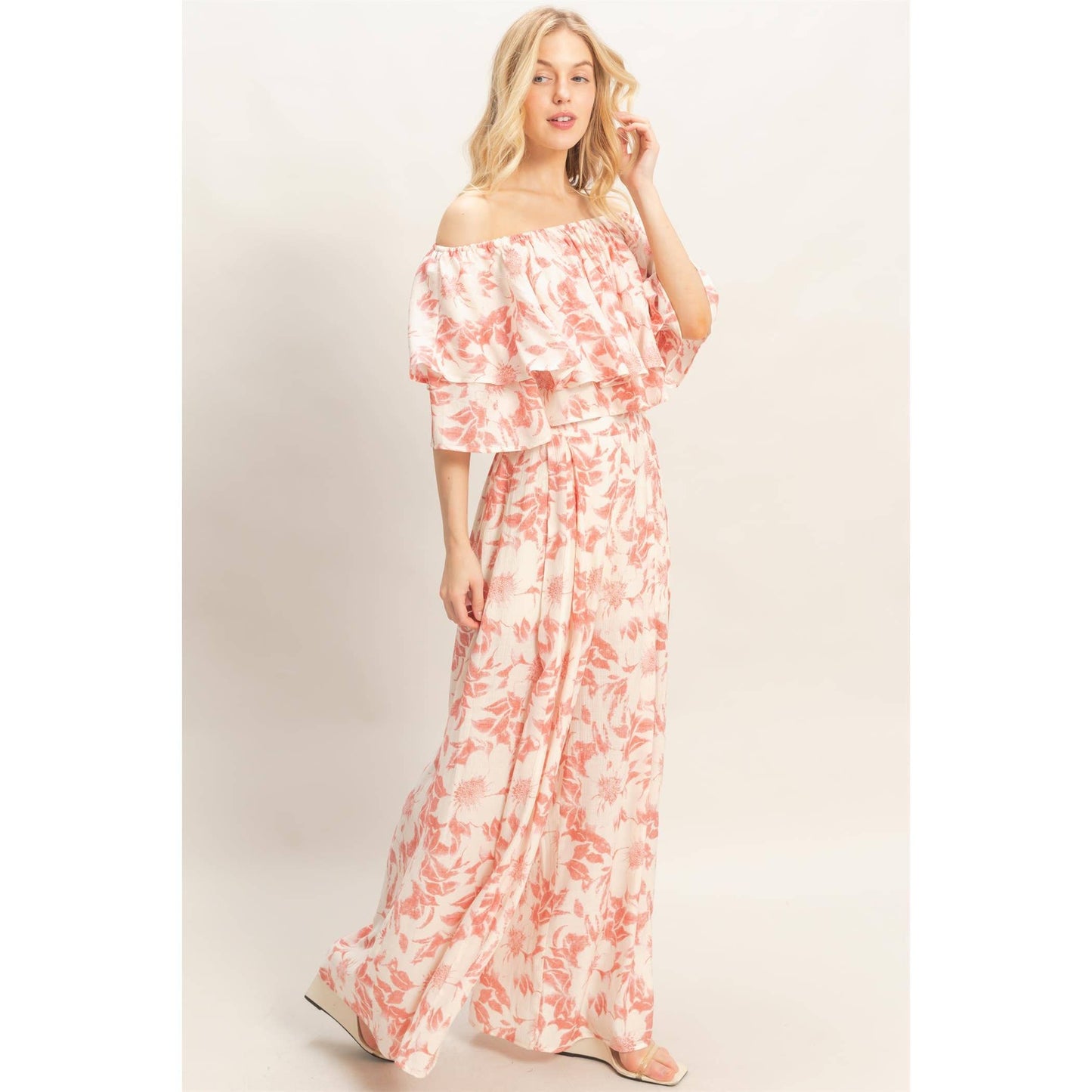 Floral Off-Shoulder Top & Pants Set (Sold As Separates)