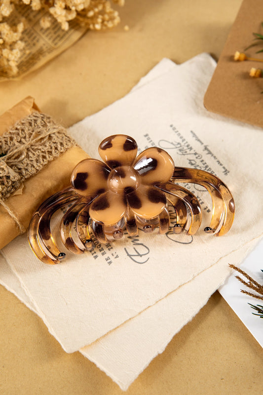 Amber Leopard Resin Flower Hair Claw Clip