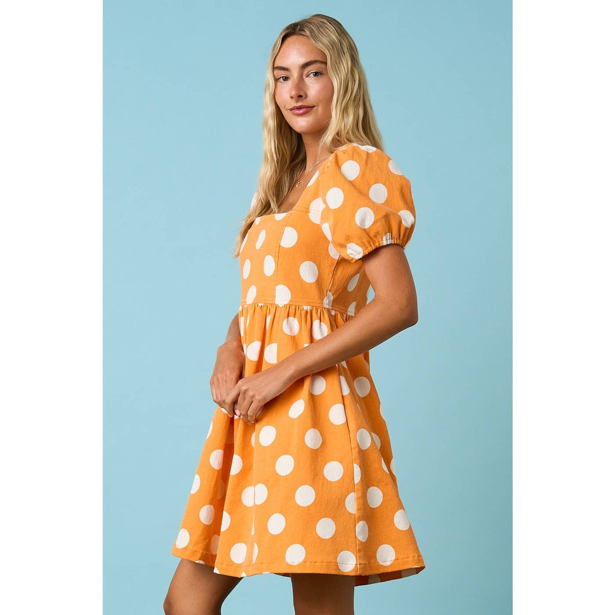 GAME DAY POLKA DOT PUFF SLEEVE BABYDOLL MINI DRESS