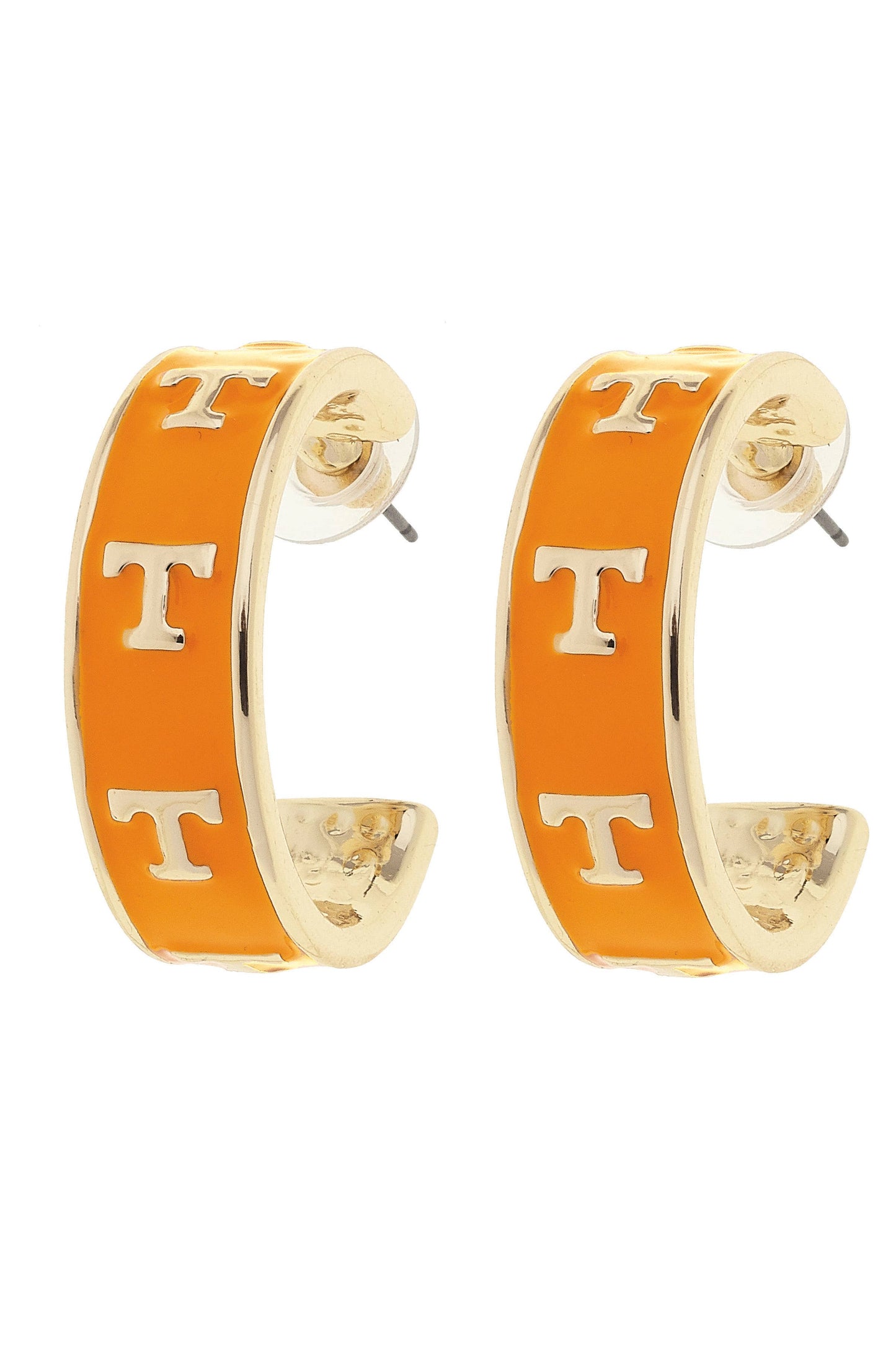 Tennessee Vols Enamel Logo Hoop Earrings in Orange/Shiny Gold