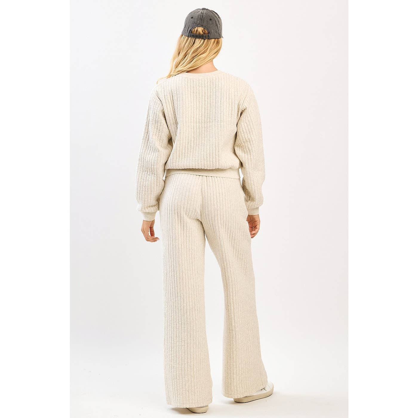 QUILTED CREW NECK SWEATSHIRT AND PANTS SET (Sold as Separates)