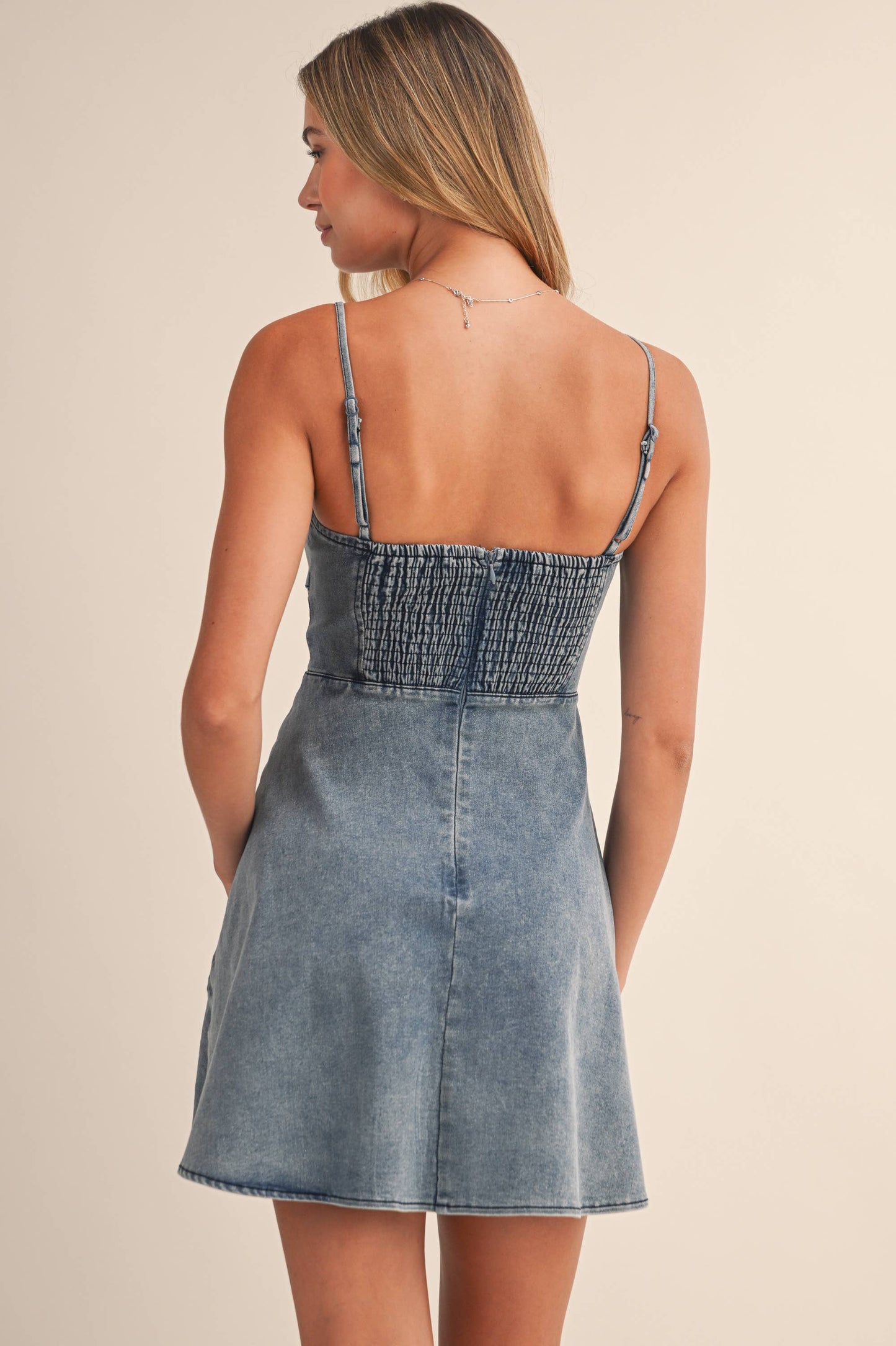 DENIM SLEEVELESS BUSTIER CORSET A LINE MINI DRESS