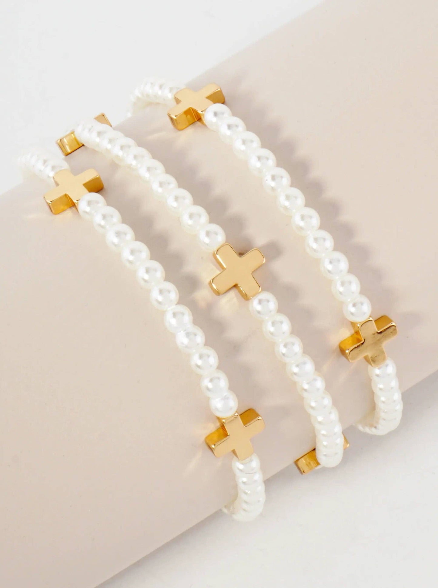 3PC-Set Metallic Beads Cross Stackable Stretch Bracelets