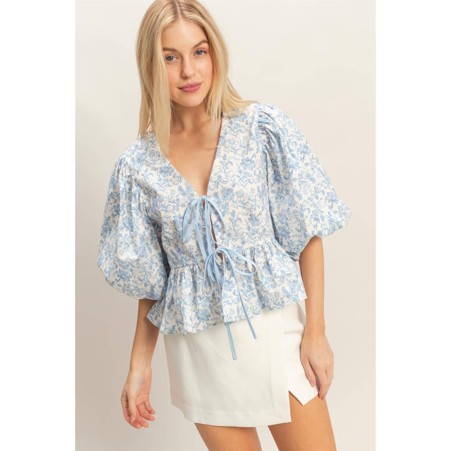 Floral Tie-Front Peplum Top