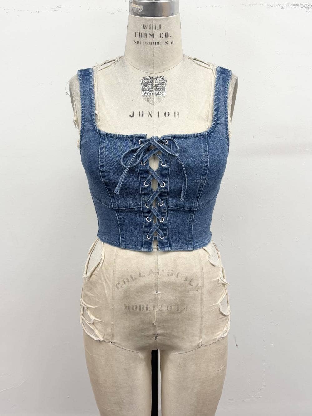 Lace-Up Denim Corset Crop Top