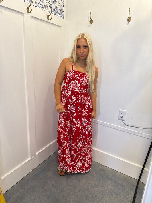 Floral Printed Spaghetti Strap Empire Waist Maxi Dress
