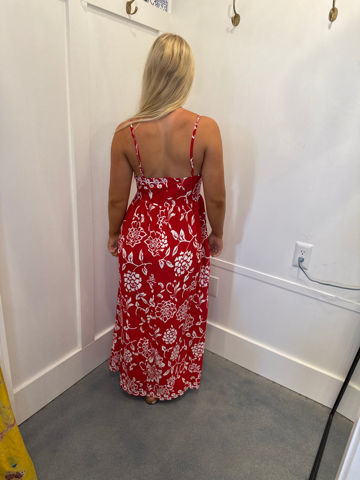 Floral Printed Spaghetti Strap Empire Waist Maxi Dress