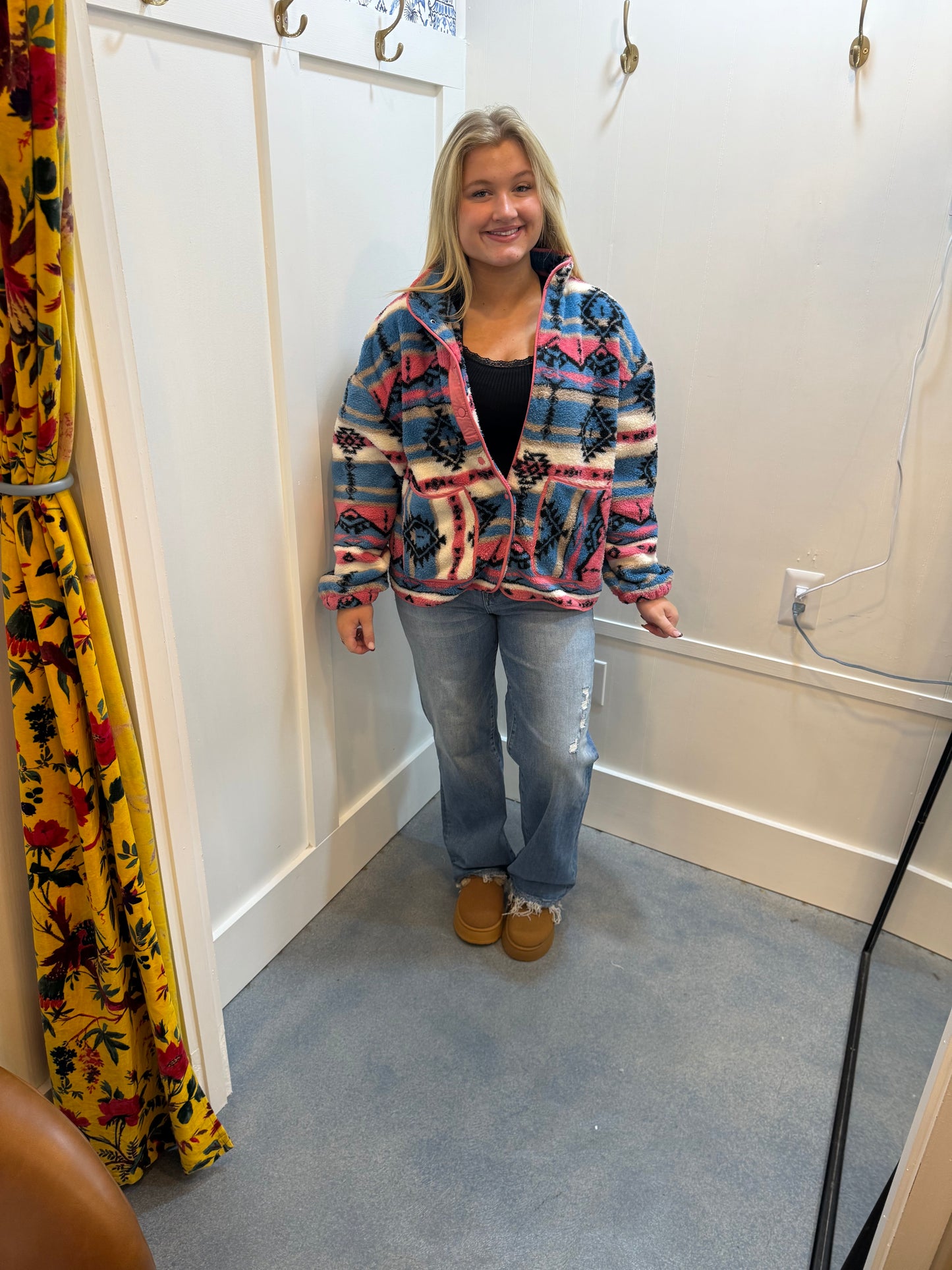 TRIBAL PRINT FLEECE JACKET