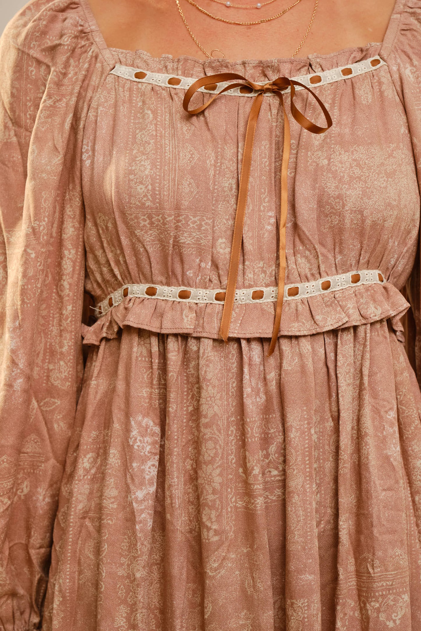 Bohemian Print Ribbon Detail Mini Dress