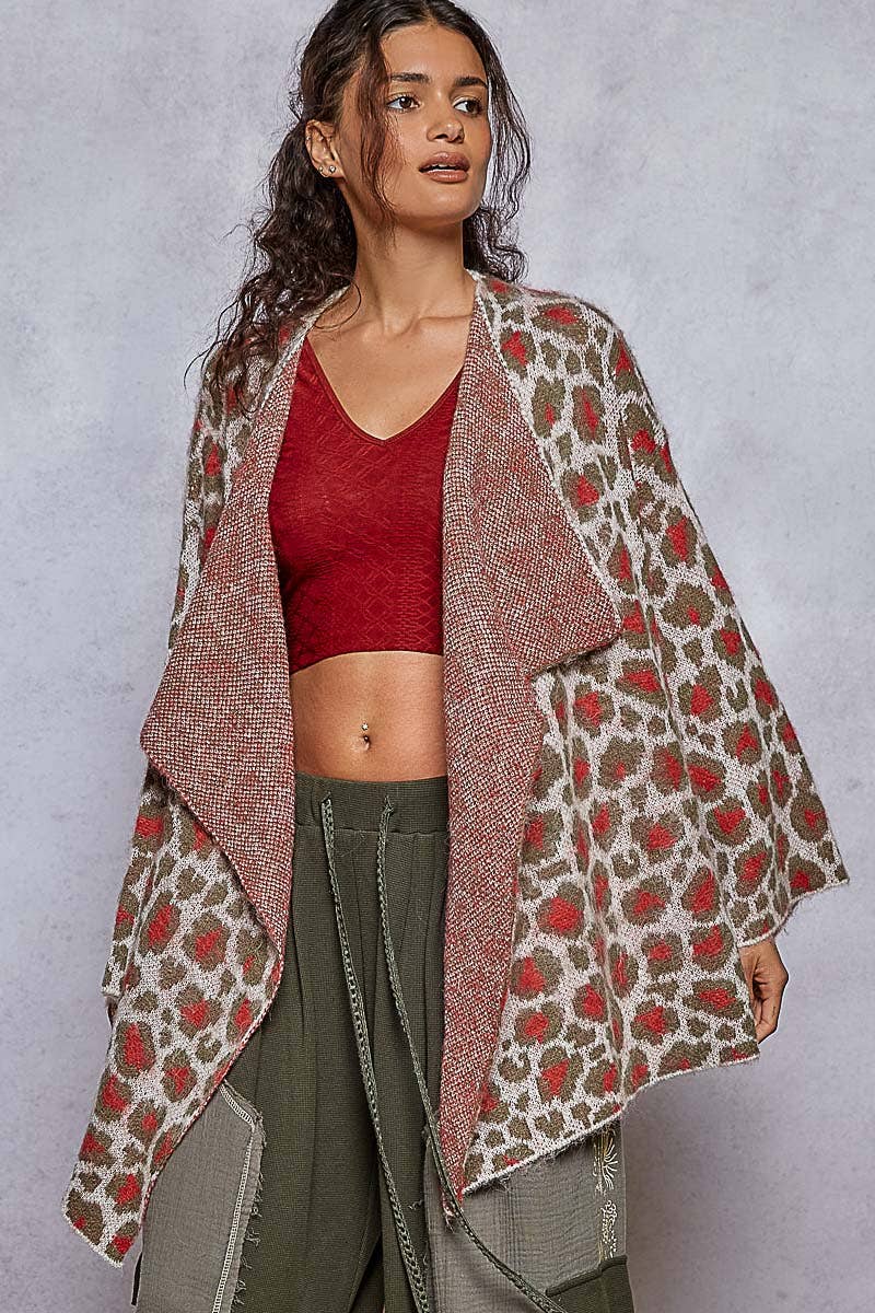 Leopard Pattern Mohair Sweater Open Cardigan Top