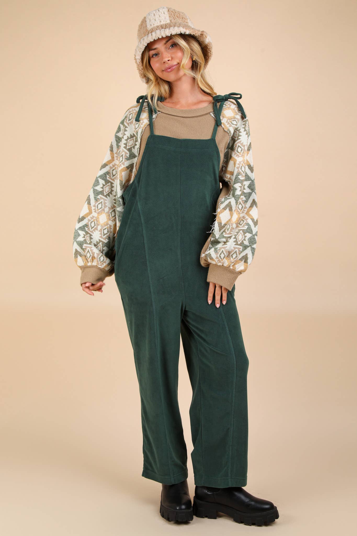 PLUS SIZE Fleece Baggy Backless Casual Jumpsuit
