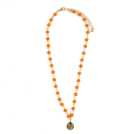 Tennessee Stars Beaded Necklace   Orange/Gold   16"