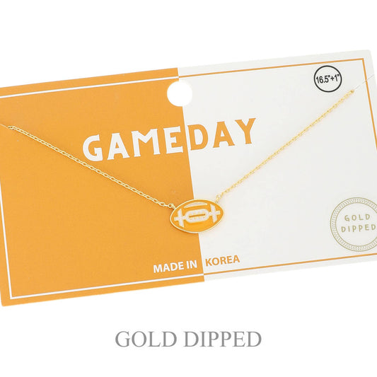 Game Day Football Gold Plated Necklace : Orange & White