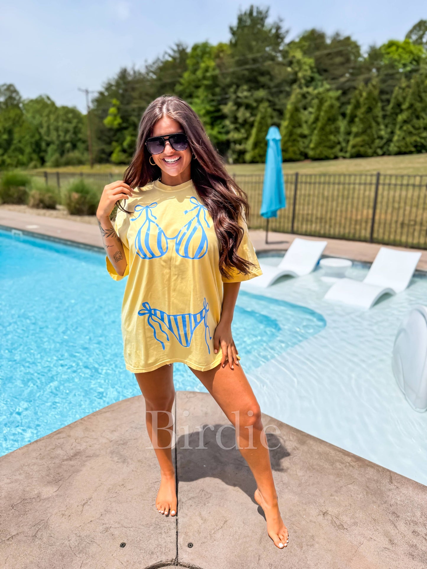 Blue Bikini Coverup Graphic Tee on Butter