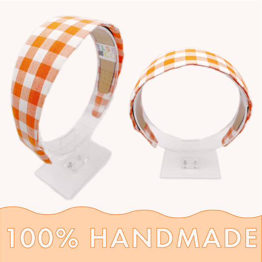 Gingham Plaid Headbands In Orange, Preppy Game Day Headband