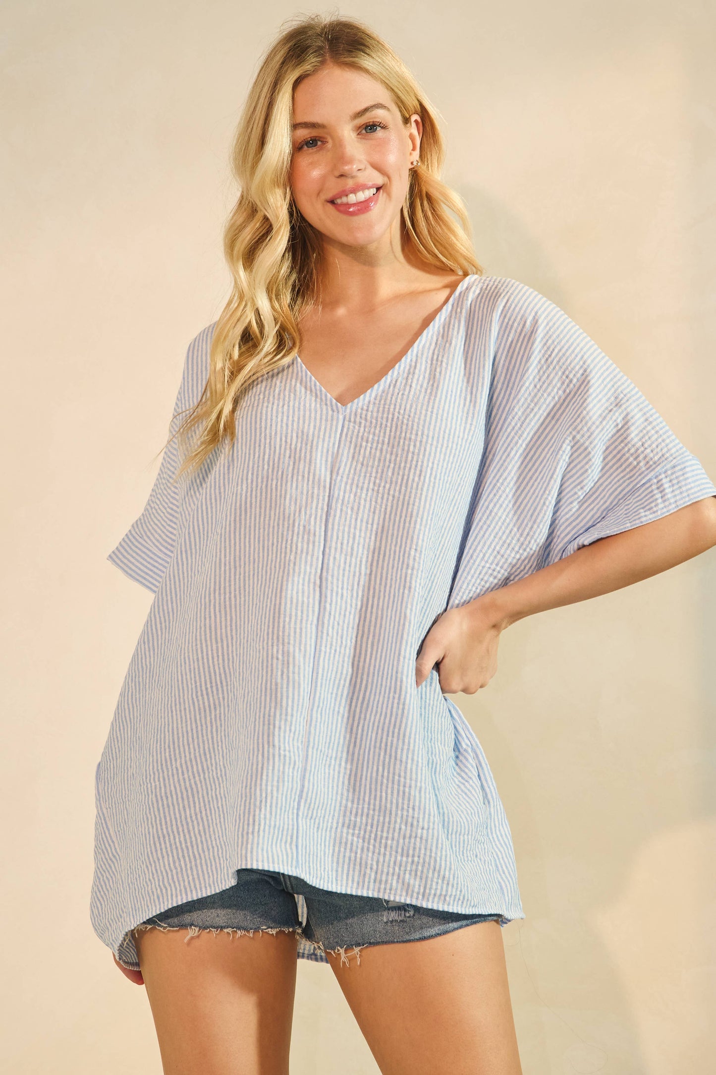 Oversize Striped V-Neck Top