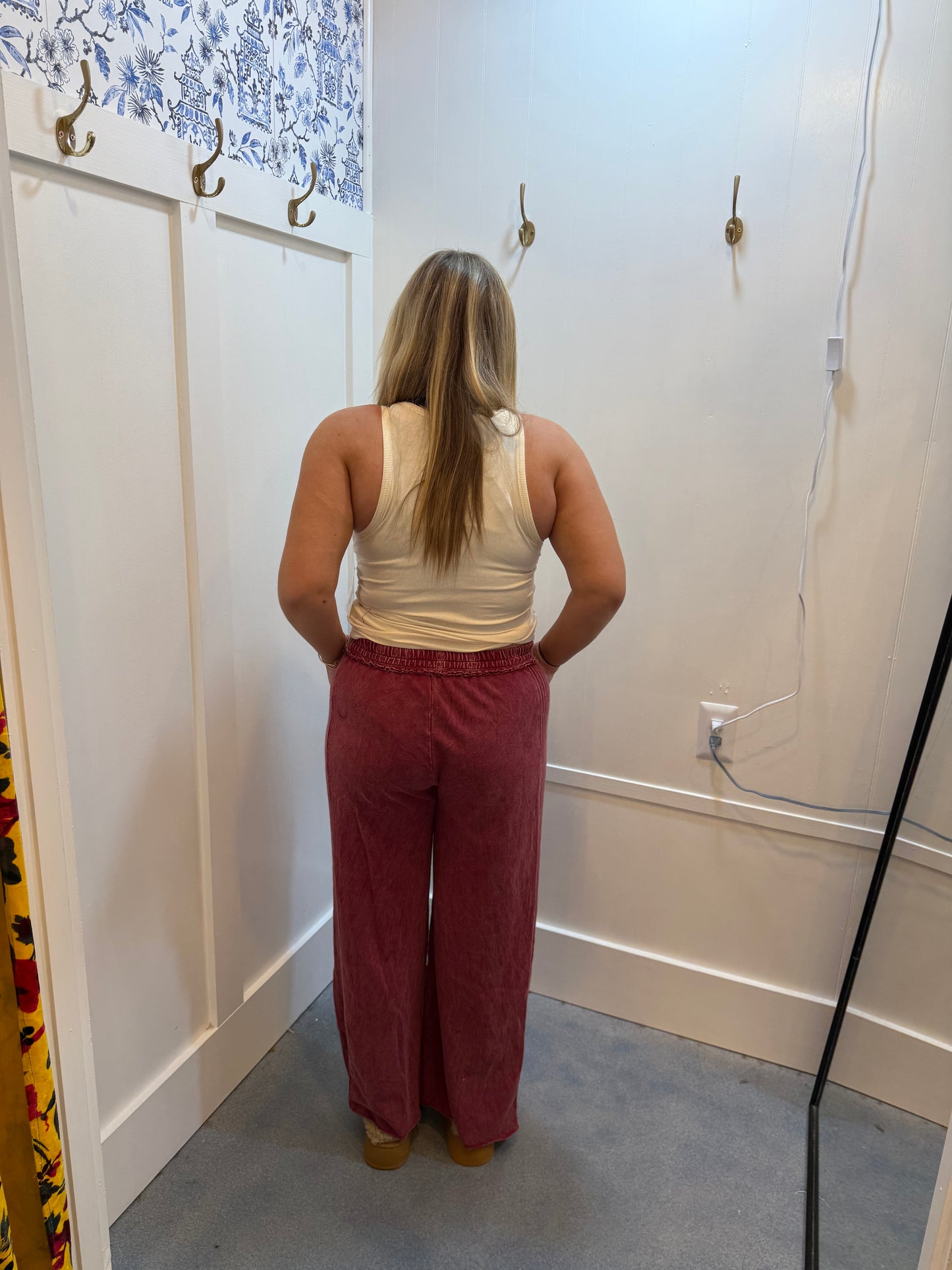 Mineral Wash Side Knit detail wide leg pants