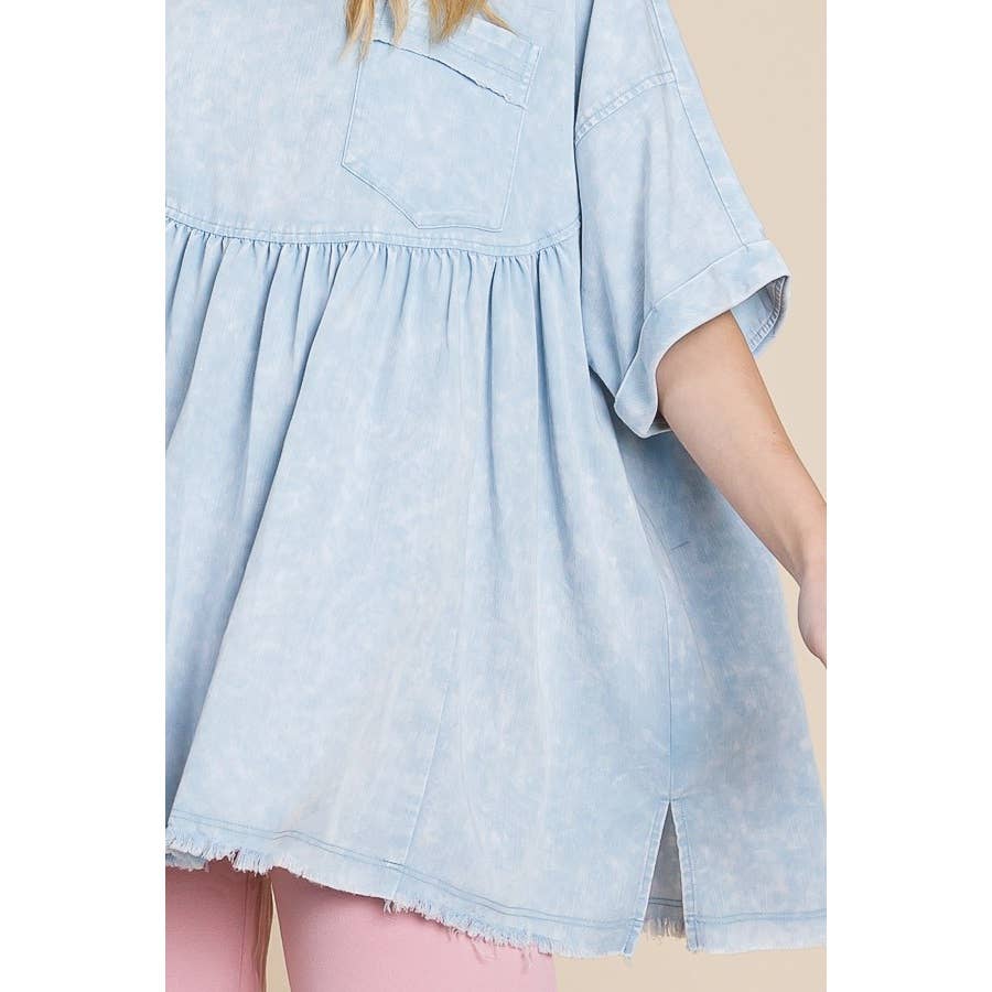 Mineral Wash Oversized Drop Shoulder Babydoll Top