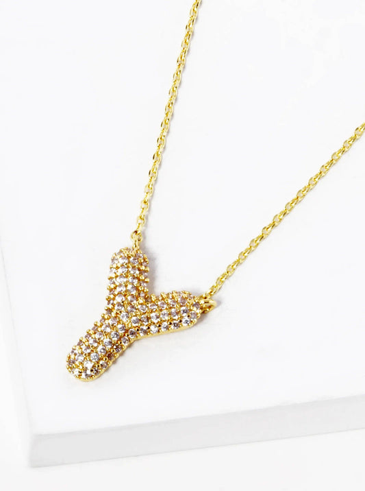 18K Gold Dipped Cz Pave Bubble Initial Pendant Necklace