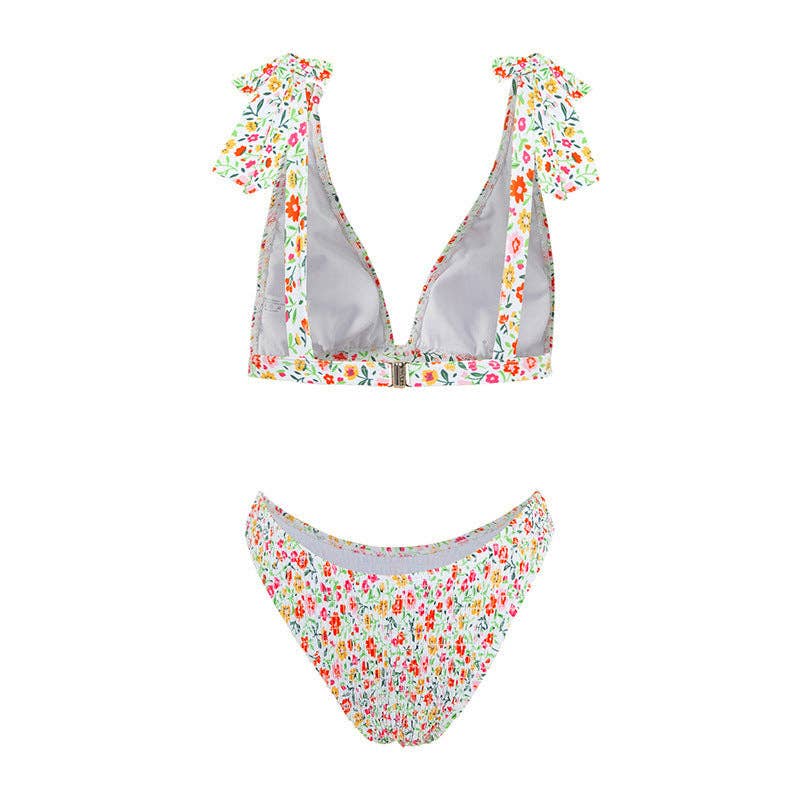 Sweet Floral Print Strap Tie Sexy Swimwear (Sold as Separates)