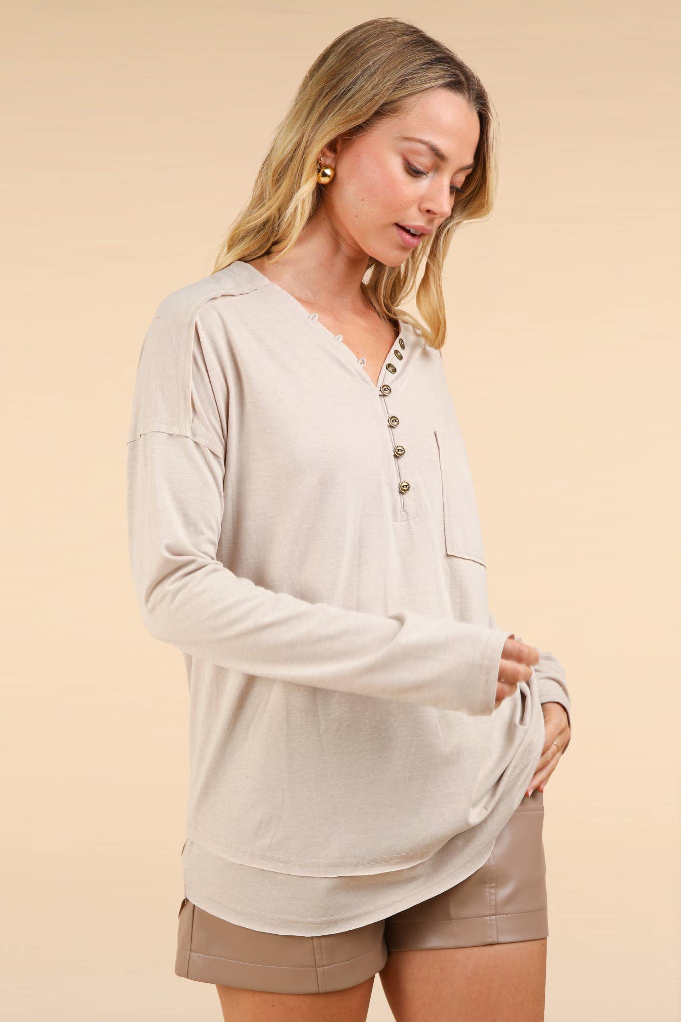 PLUS SIZE Mineral Washed Cotton Comfy Knit Top