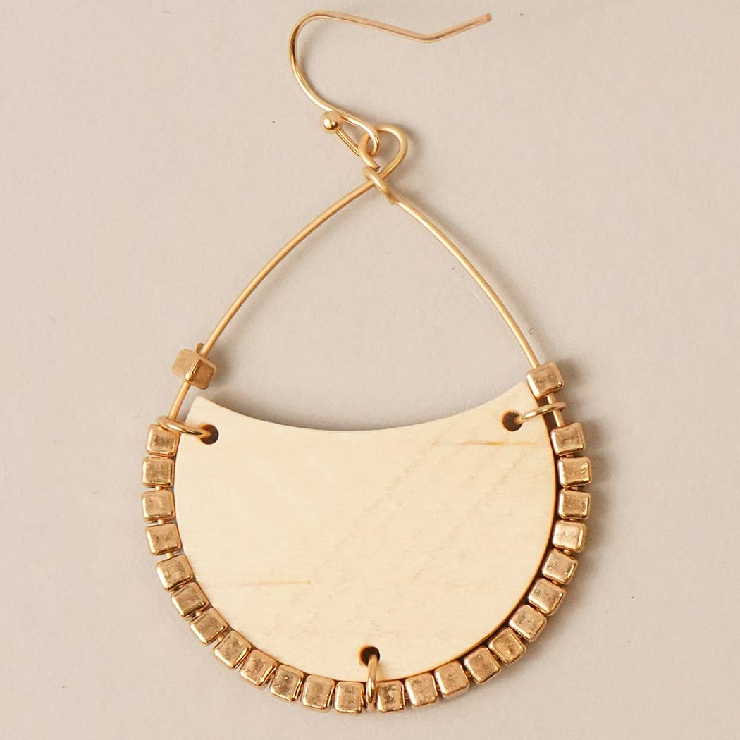 Floral Teardrop Wood Hook Dangle Drop Earring