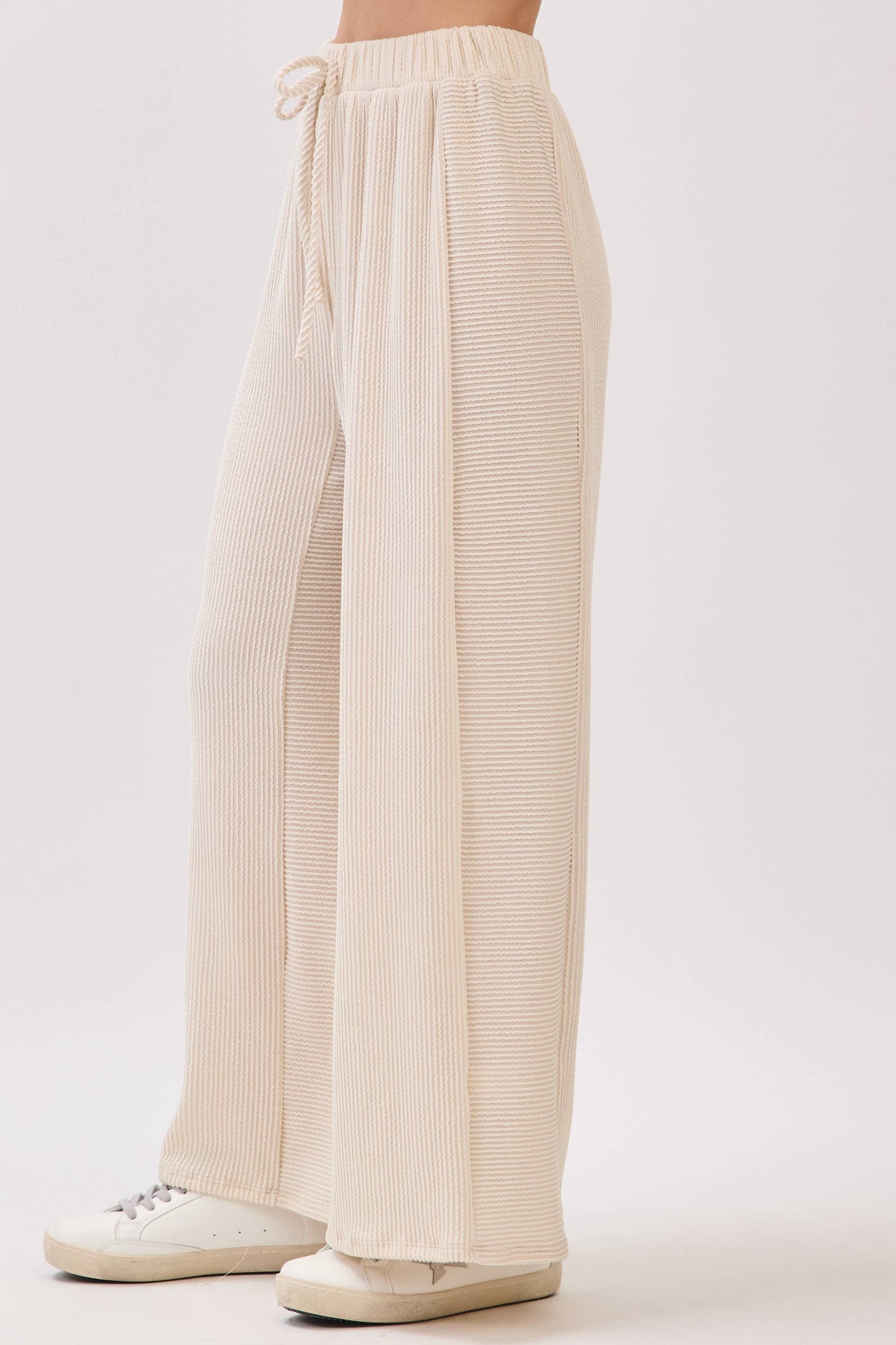 Ribbed Knit Wide-Leg Lounge Pants