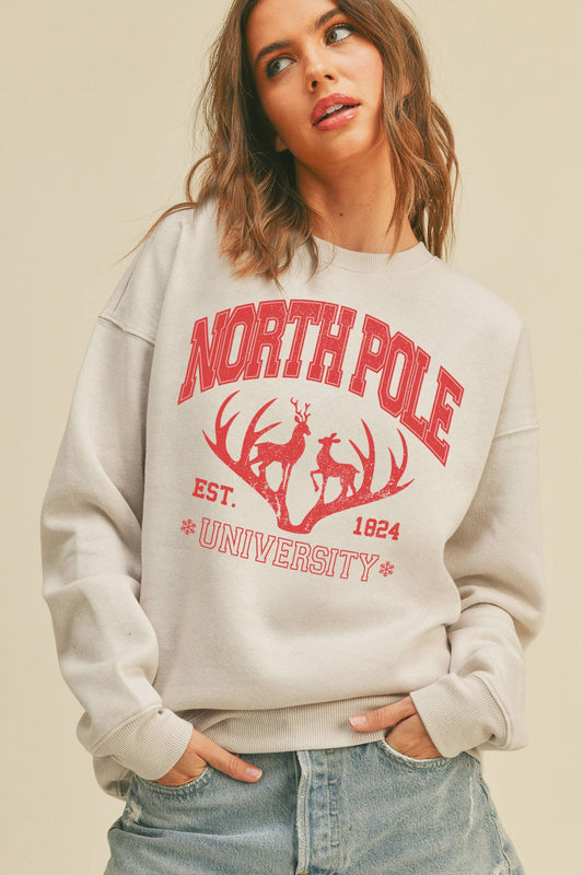 North Pole University Christmas Graphic Sweatshirt