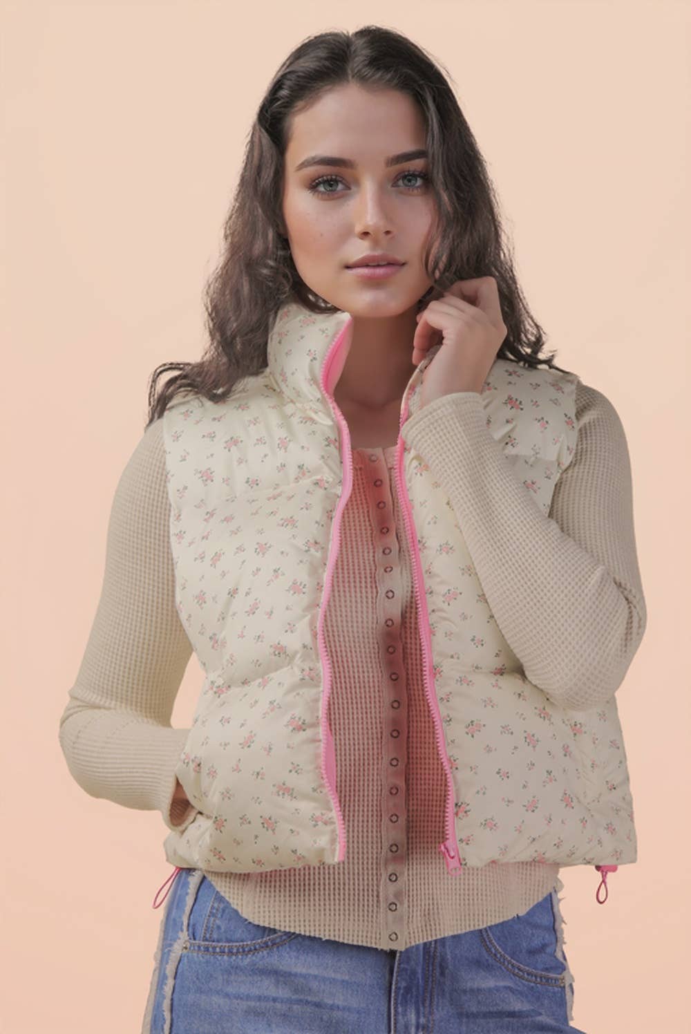 Floral Printed Cropped Puffer Vest