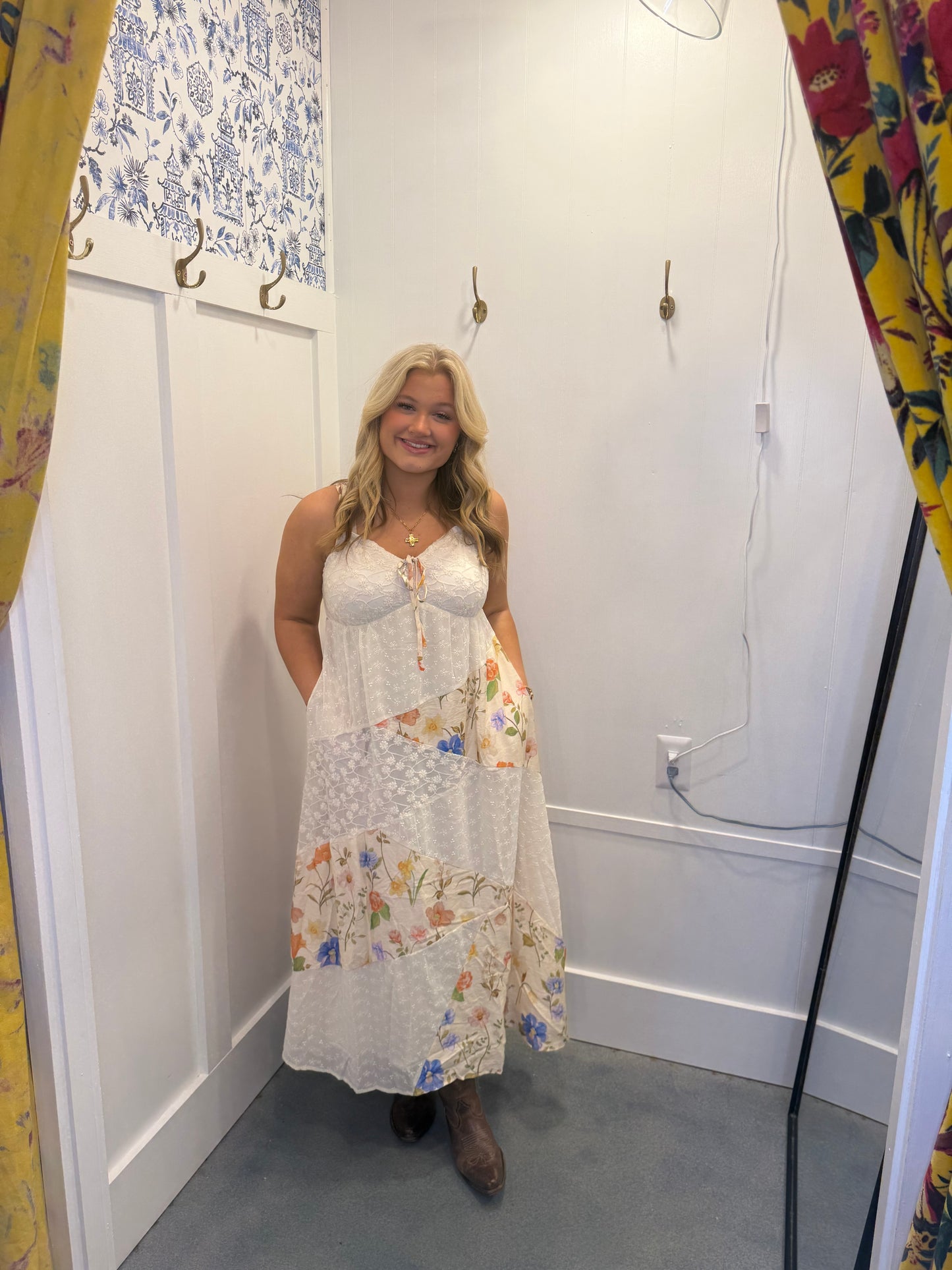 FLORAL LACE FABRIC DETAIL MAXI SLIP DRESS