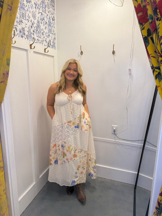 FLORAL LACE FABRIC DETAIL MAXI SLIP DRESS