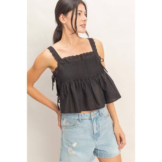 Pleated Lace Trim Tank