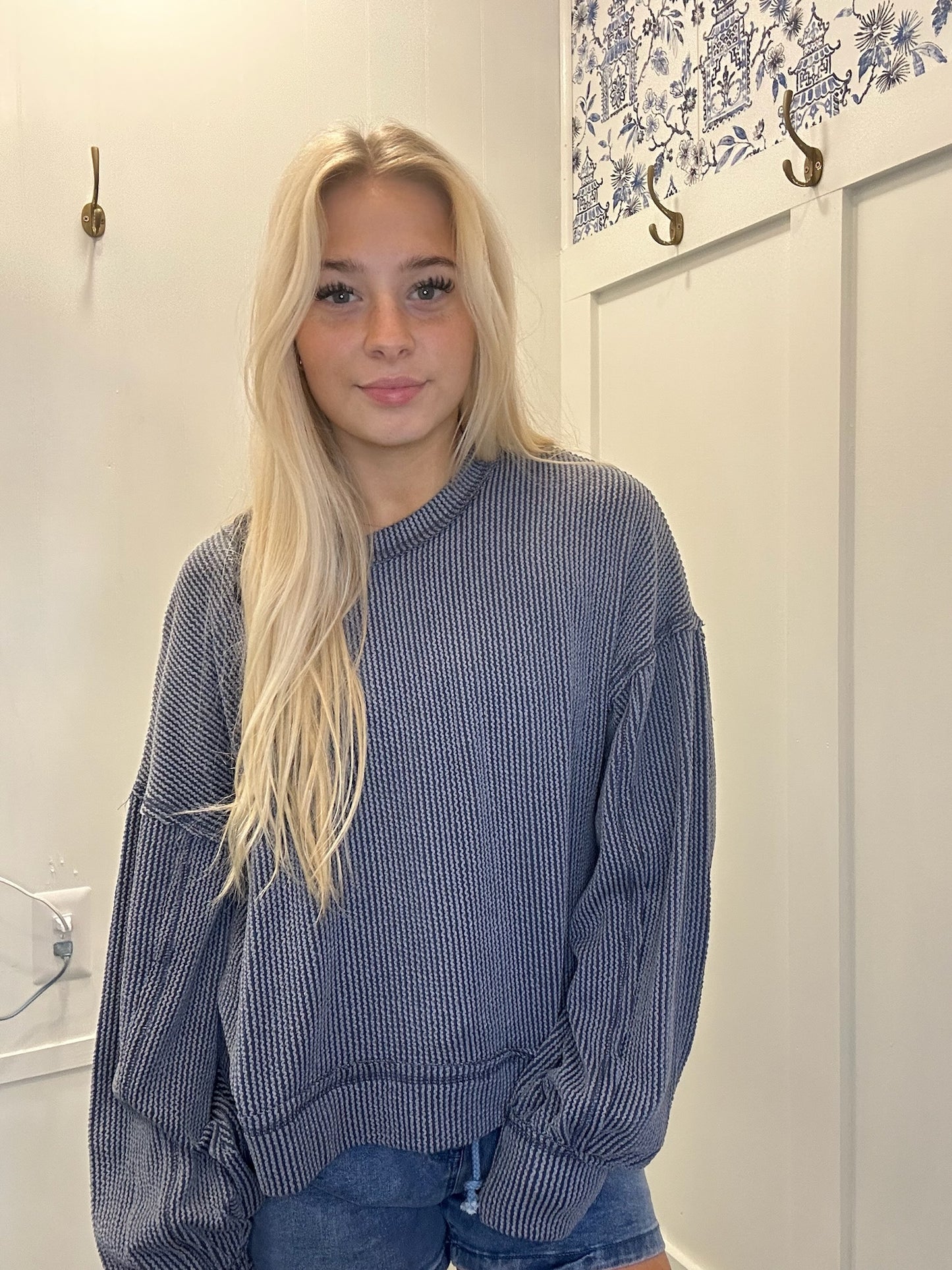 Two Tone Otto Ribbed Oversized Soft Comfy knit Top