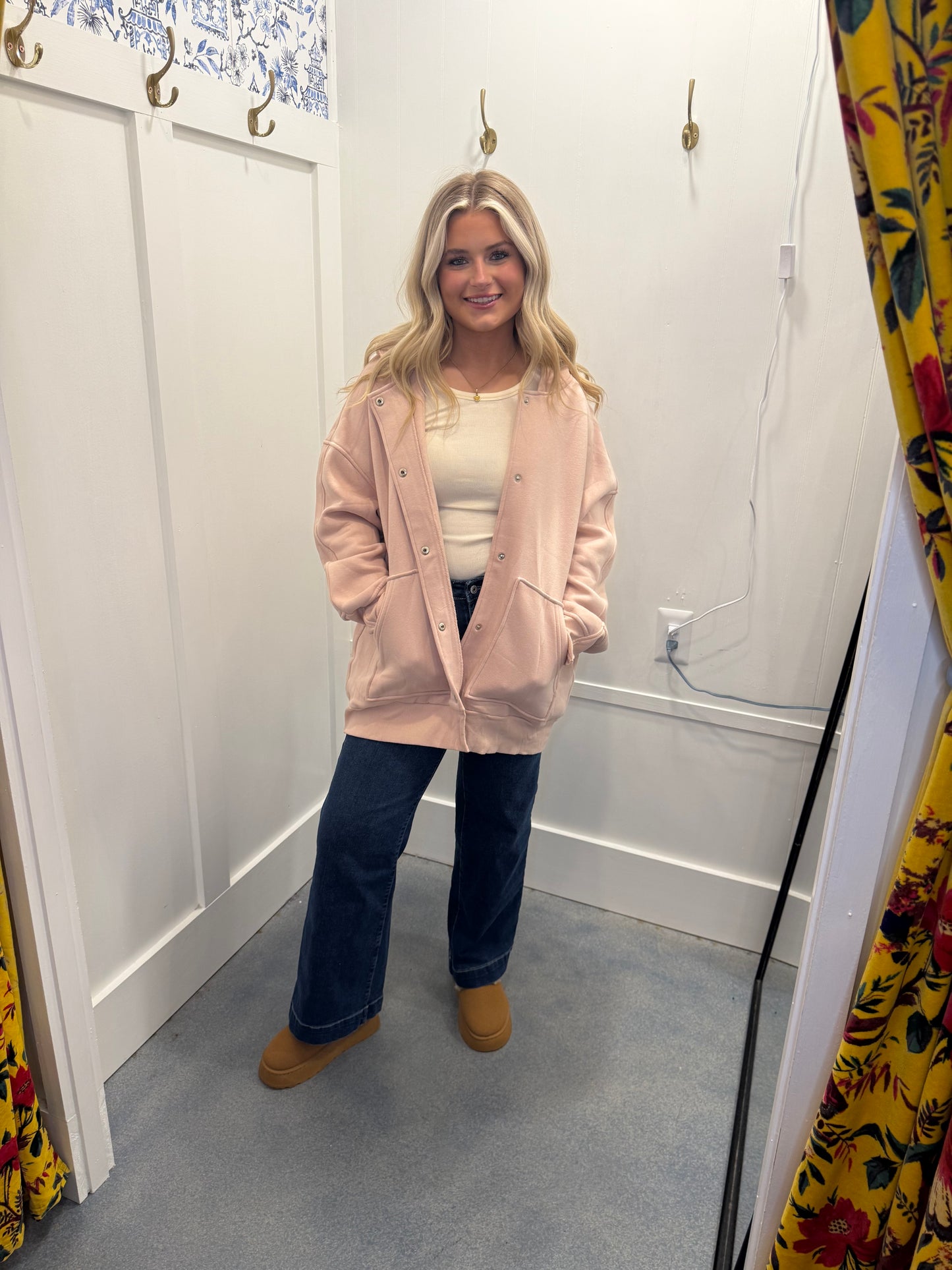 Solid Color Pocketed Button Up Loose Hoodie