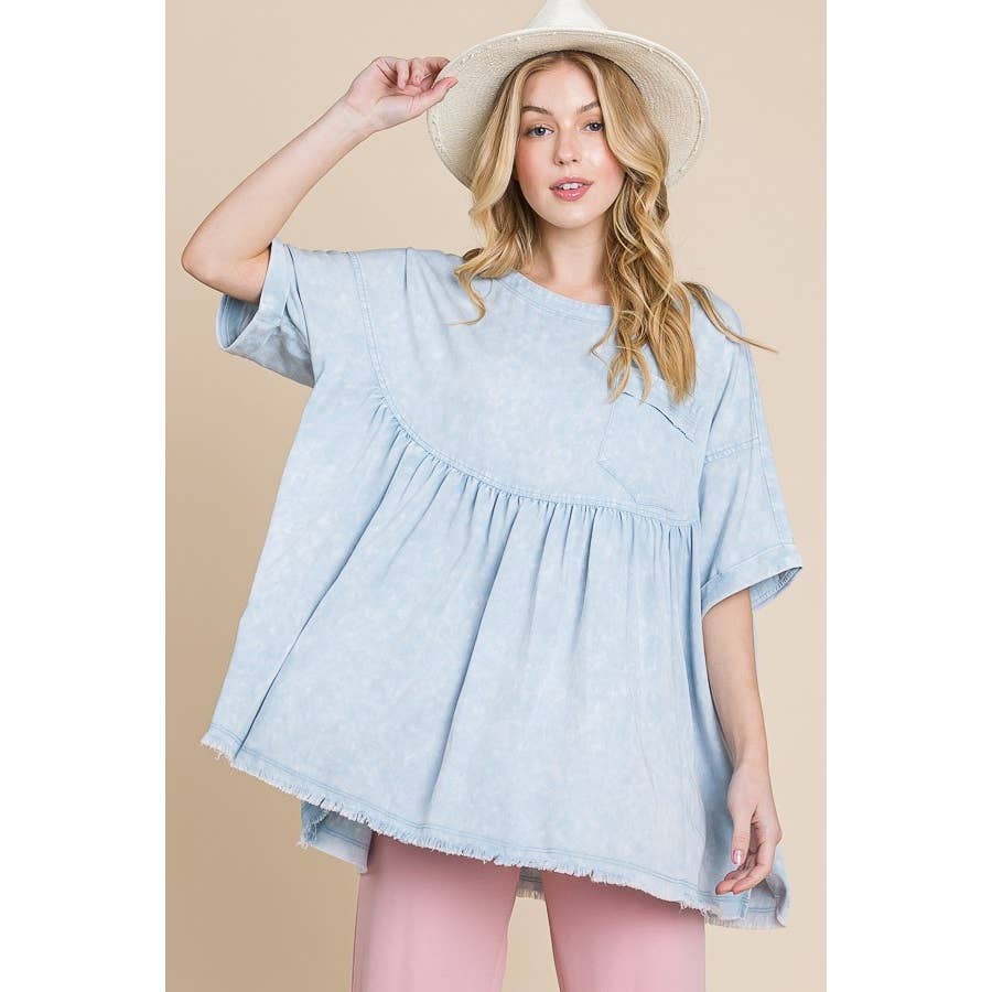 Mineral Wash Oversized Drop Shoulder Babydoll Top