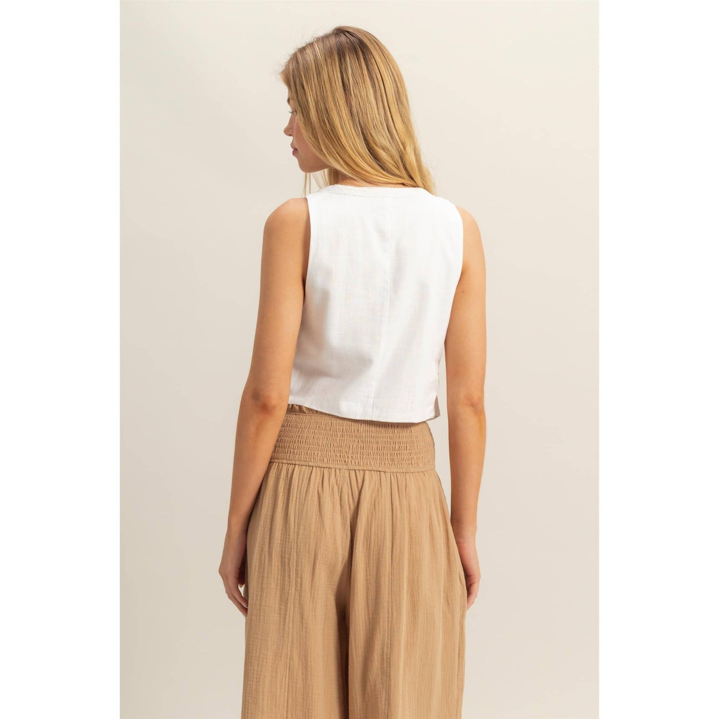 Sweetheart Neck Front Tie Sleeveless Linen Top
